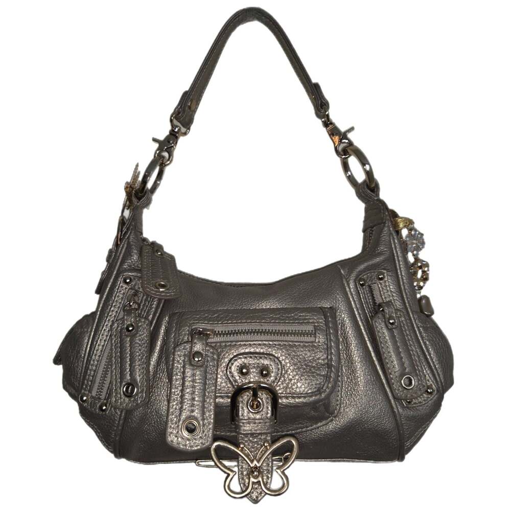 Junior Drake Metallic Leather Y2K Hobo Shoulder Bag with Hair Clips n Bag Charms